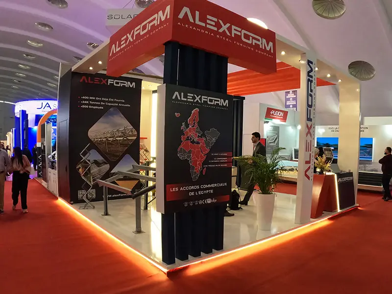 Stand d’exposition industriel sur mesure réalisé par MDECO Maroc