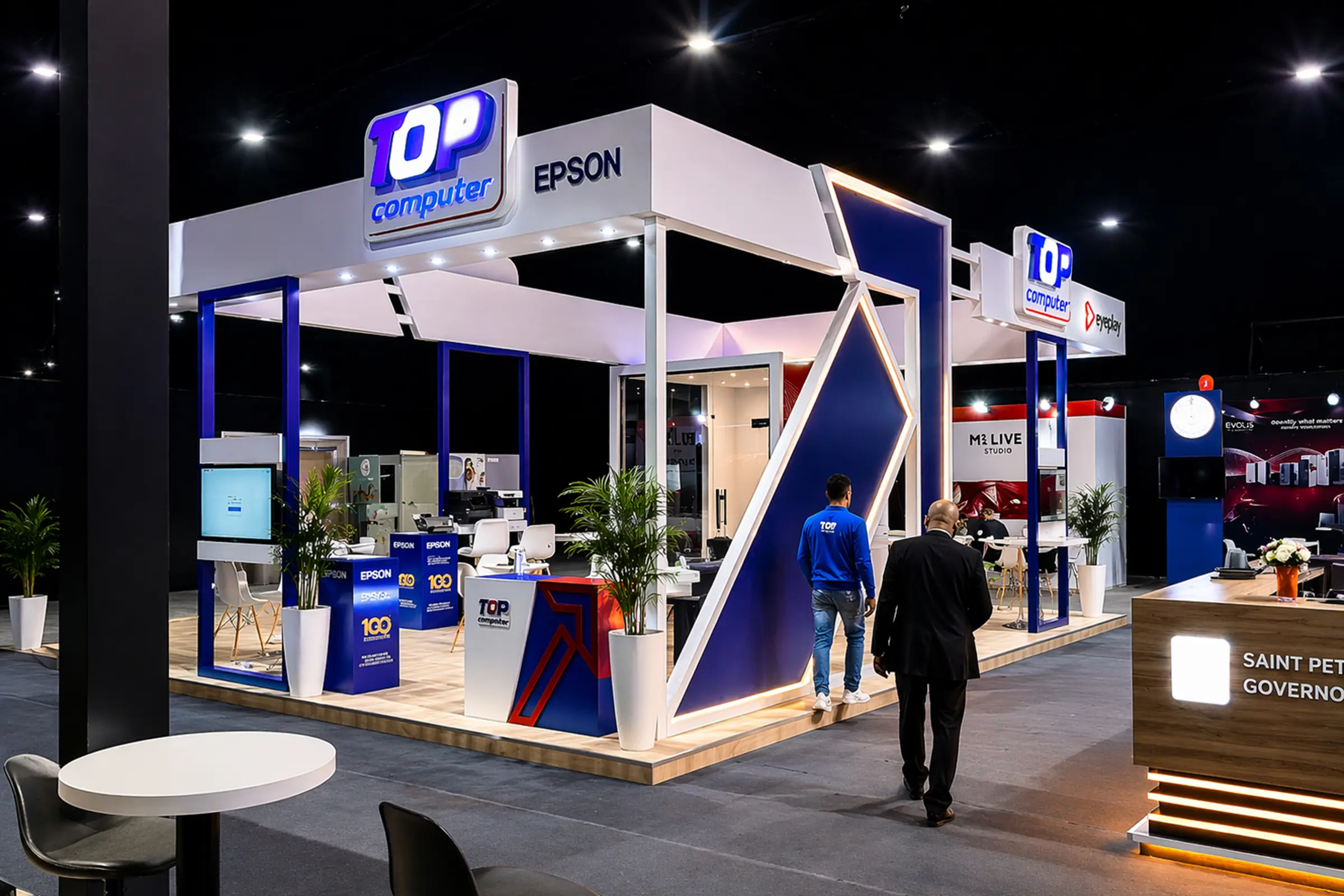 Stand Top Computer au salon GITEX Africa Marrakech 2026, structure ouverte et zones de démonstration technologique